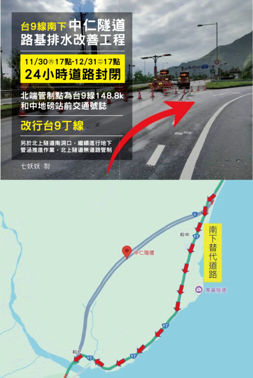 1219蘇花公路即時路況更新 台9線下清水橋時開放雙向通行，同時取消和仁~崇德路段平日交管 @去旅行新聞網