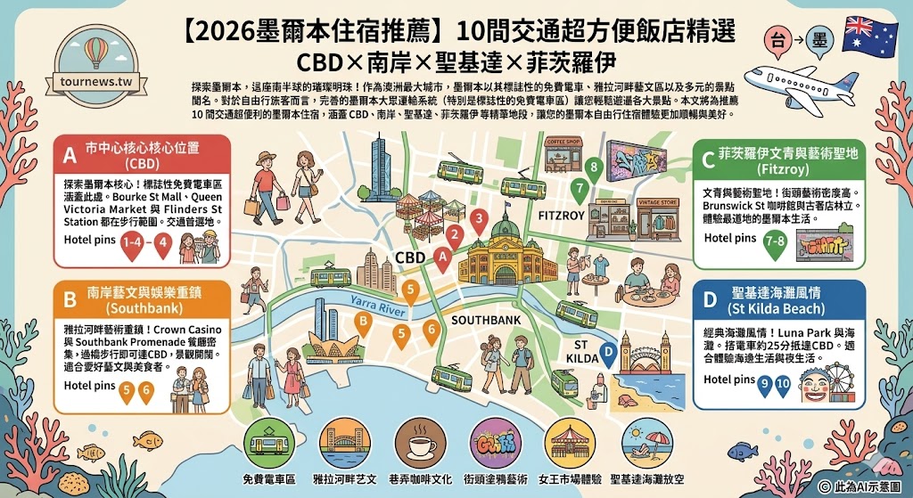 2026墨爾本住宿推薦：10間交通超方便飯店精選CBD×南岸×聖基達×菲茨羅伊