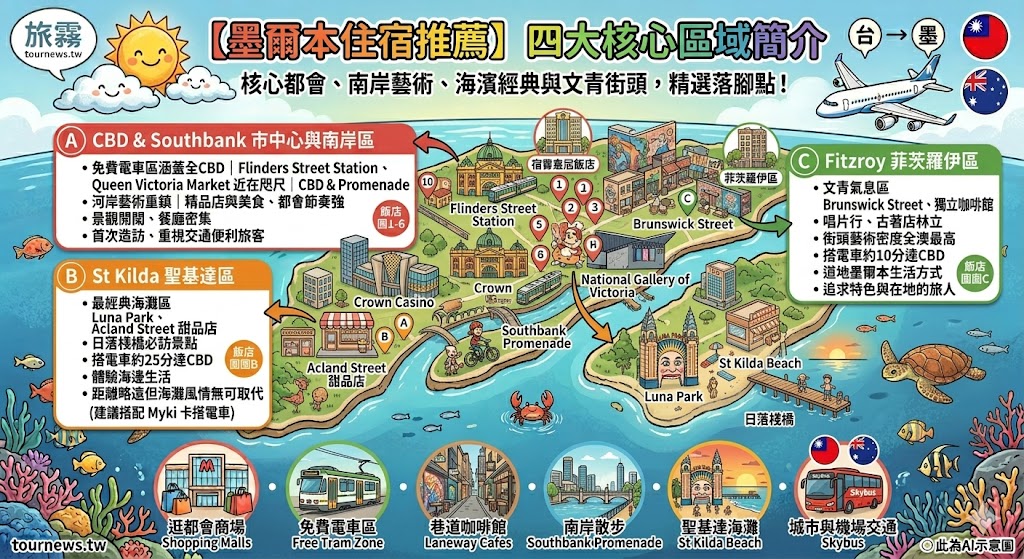 2026墨爾本住宿推薦：10間交通超方便飯店精選CBD×南岸×聖基達×菲茨羅伊
