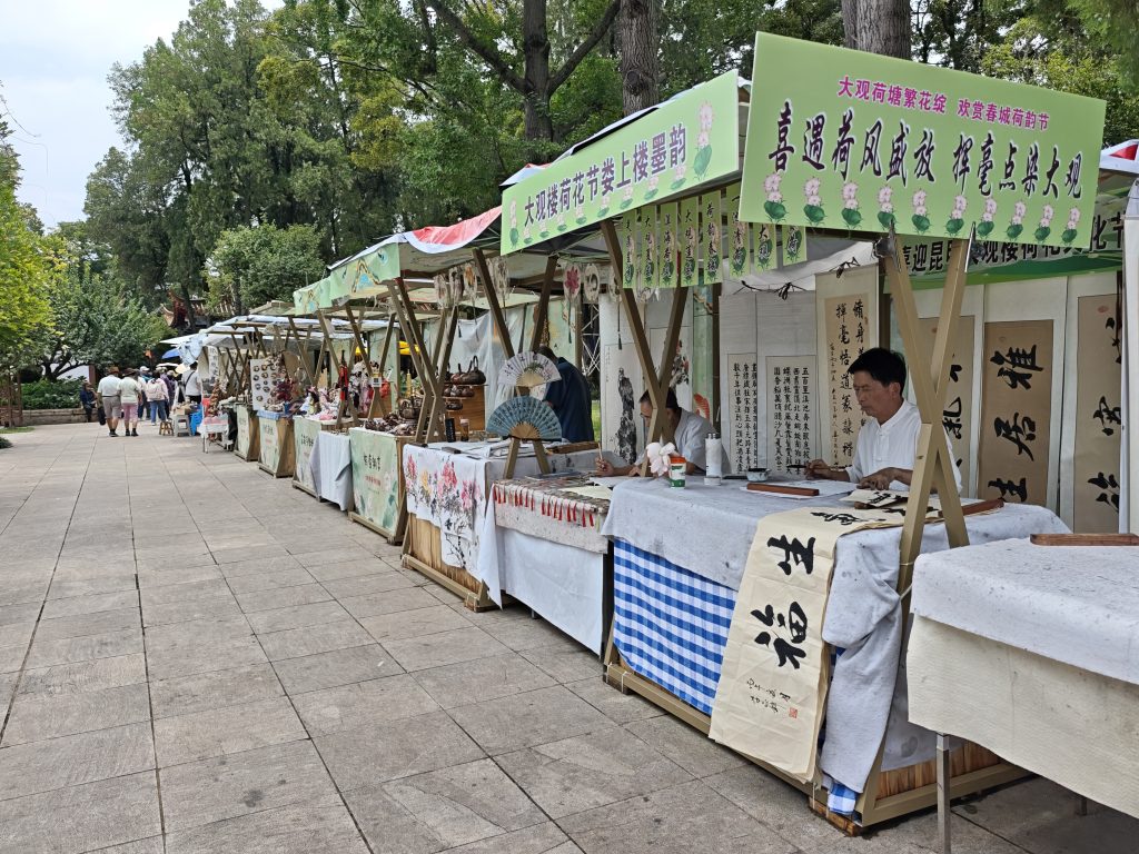 從船上仰望荷花立體花牆
