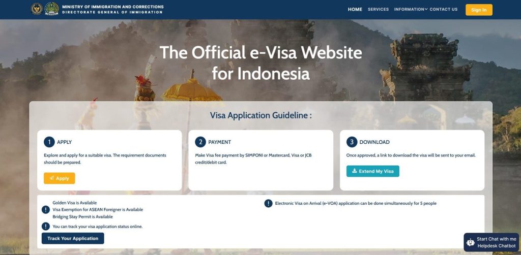 印尼電子落地簽證官方網站 evisa.imigrasi.go.id