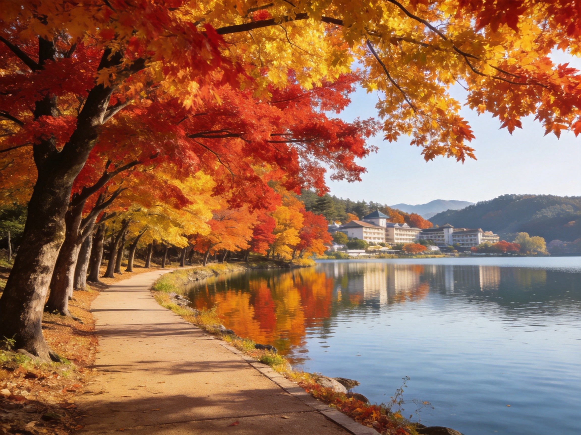 普門湖紅葉倒影