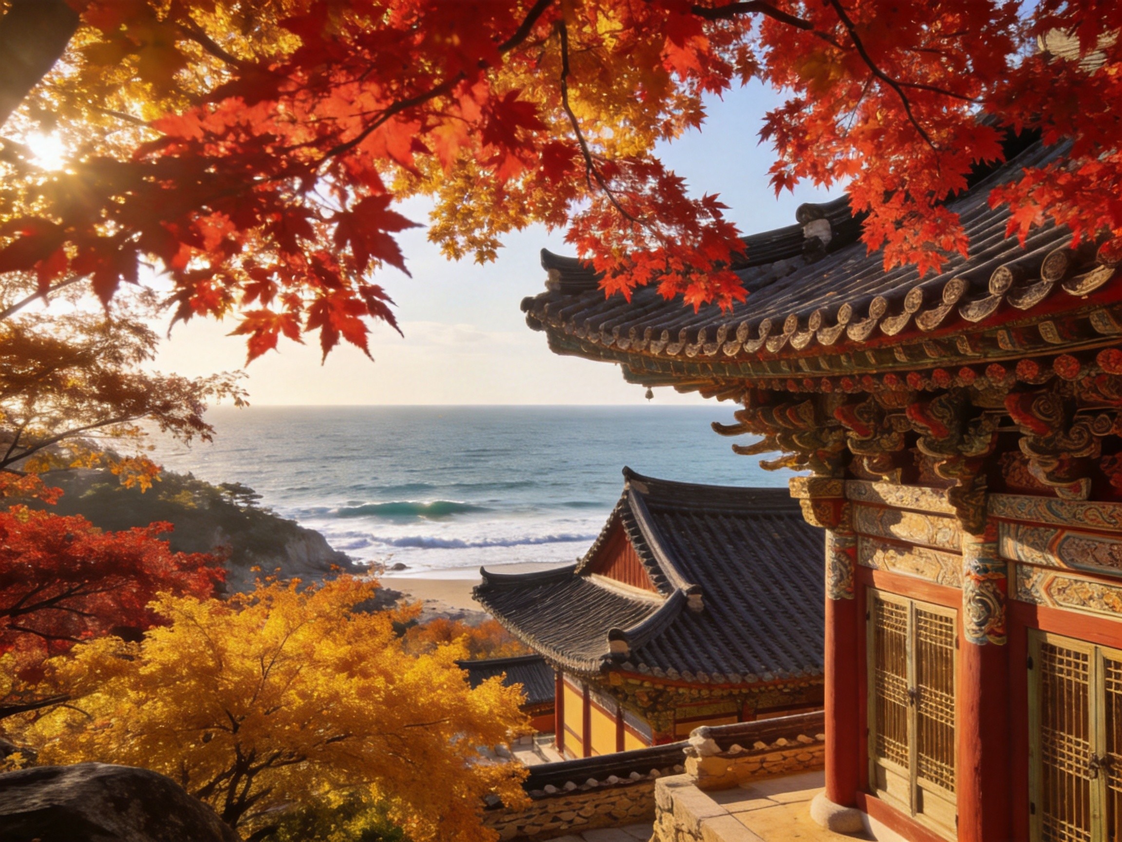 釜山梵魚寺海岸秋色