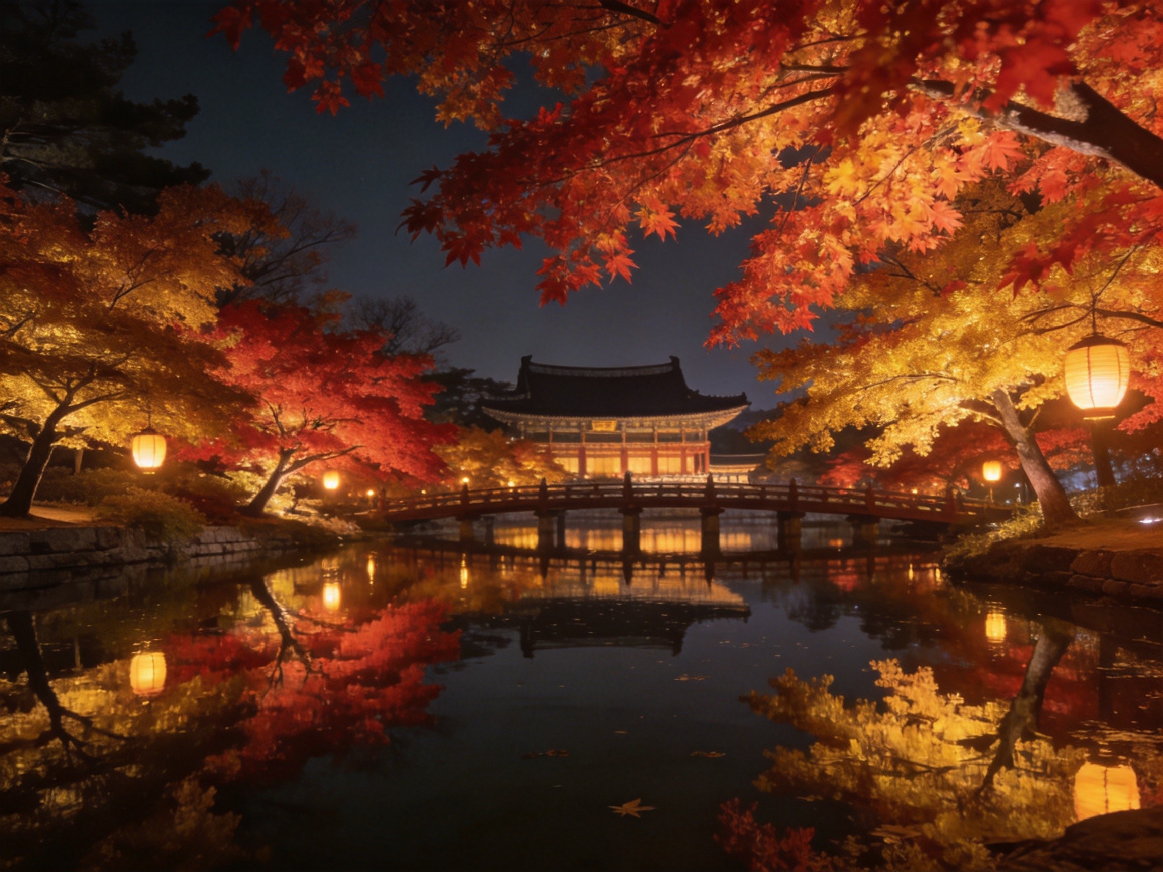 東宮與月池夜間楓葉照明