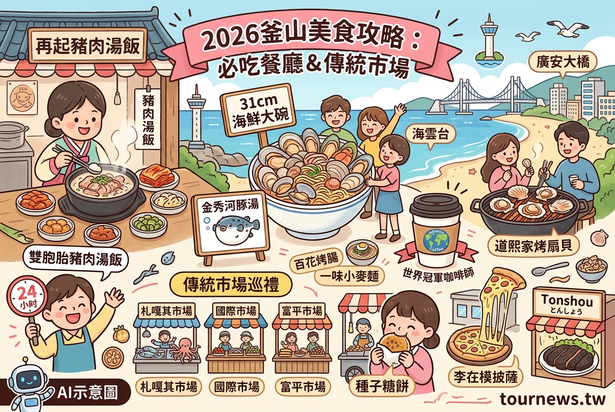 2026釜山美食攻略|15間必吃餐廳+3大傳統市場,豬肉湯飯到海景烤貝一次收錄 @Tournews