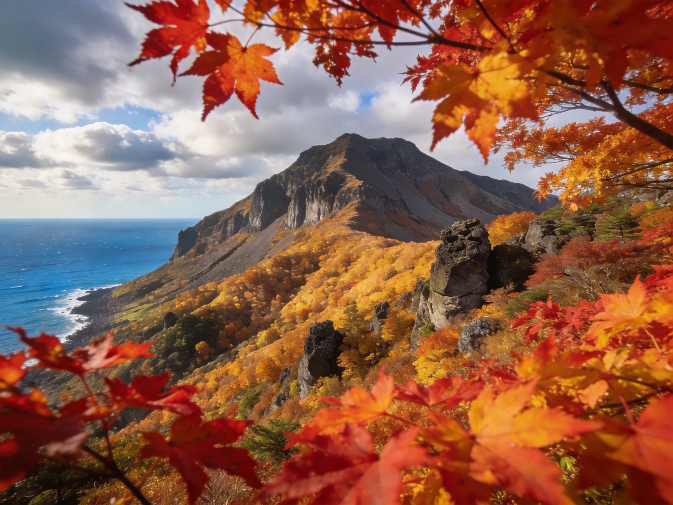 濟州島漢拏山秋季楓葉海景